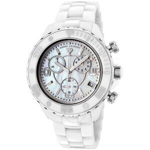 Karamica White Ceramic White Pearl Chronograph Men's Watch Item No. 30050-WWSR W